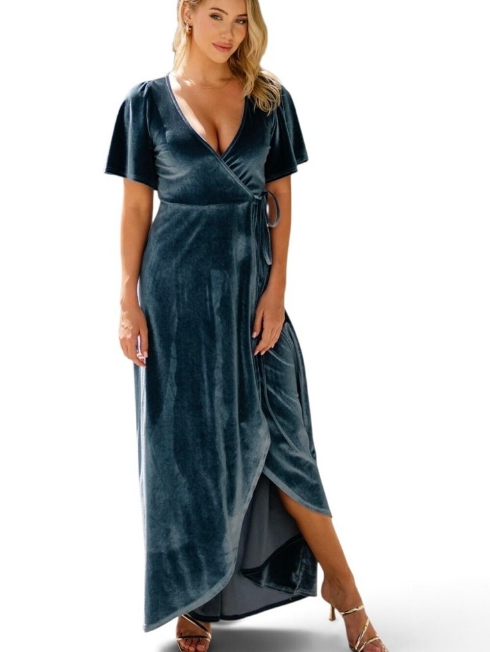 BALTIC BORN Teal Velvet Katelyn Wrap Maxi Dtess - XL
